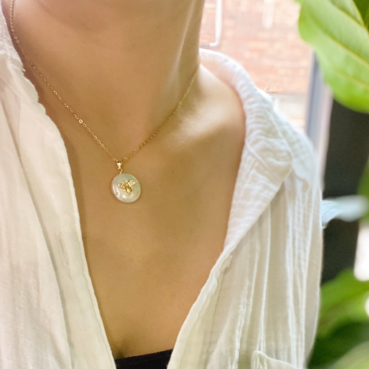 Emily Pearl Bee Necklace
