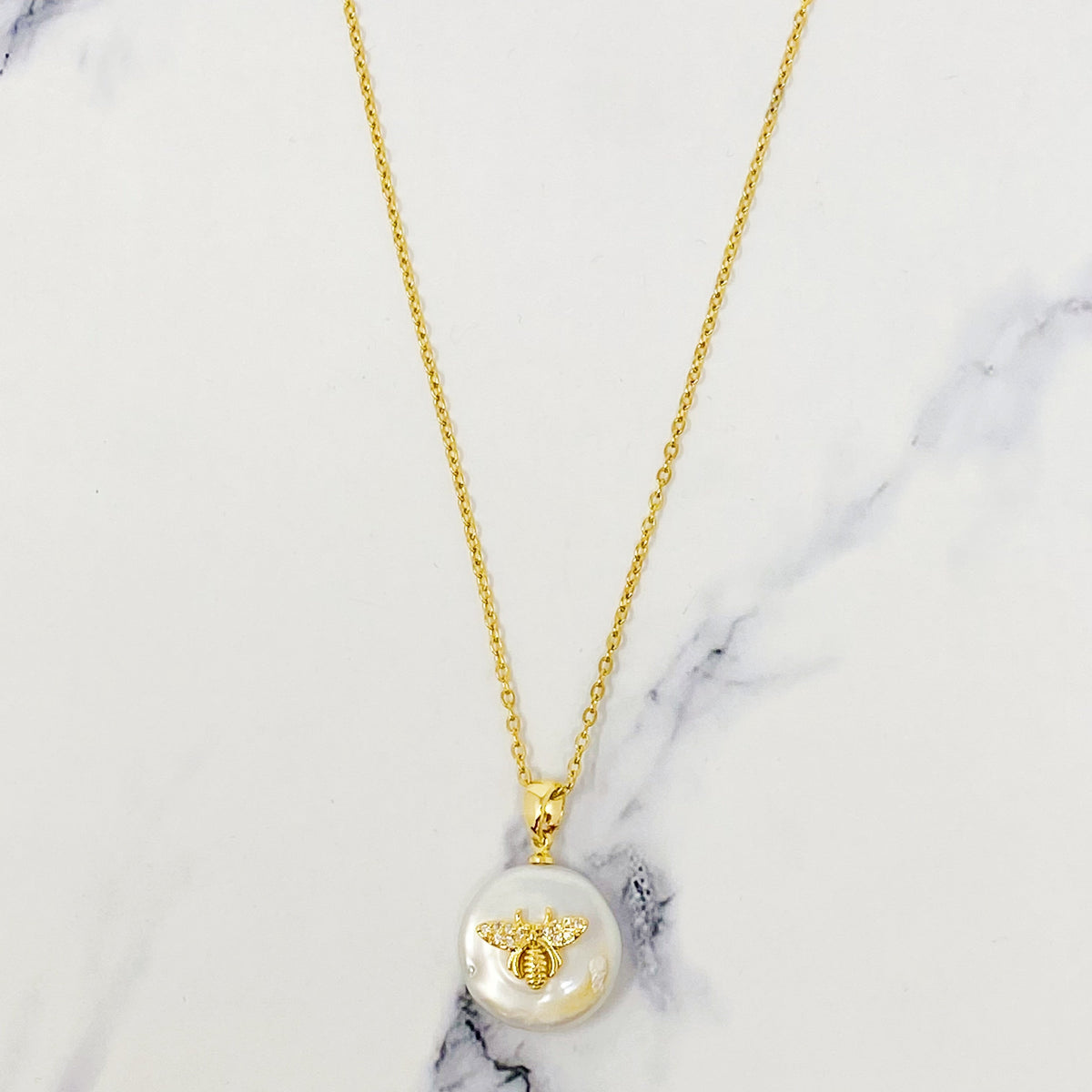 Emily Pearl Bee Necklace